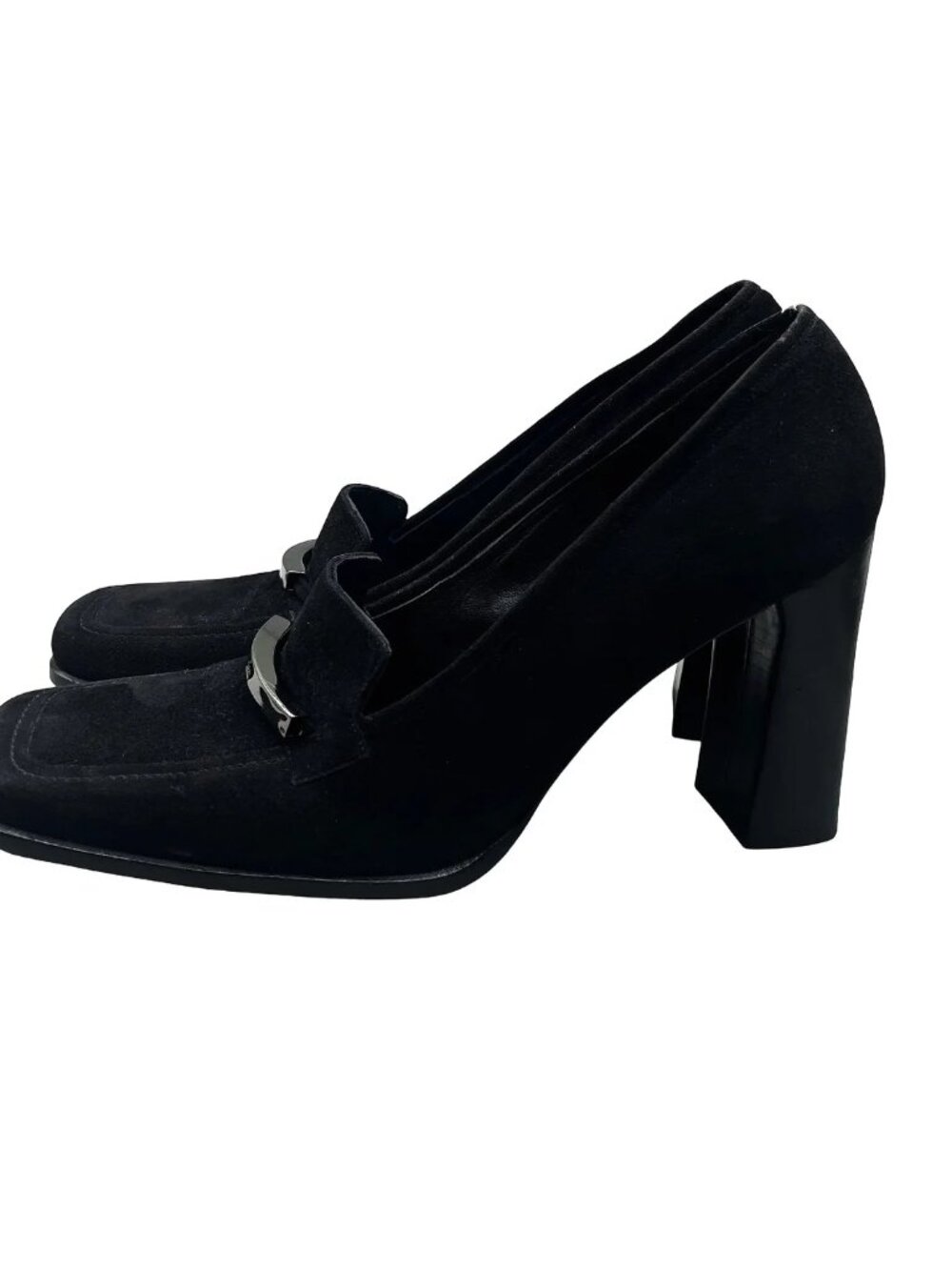 Gucci Tom Ford Black Suede Square Toe Block Heel Loafer Pump EU 39.5